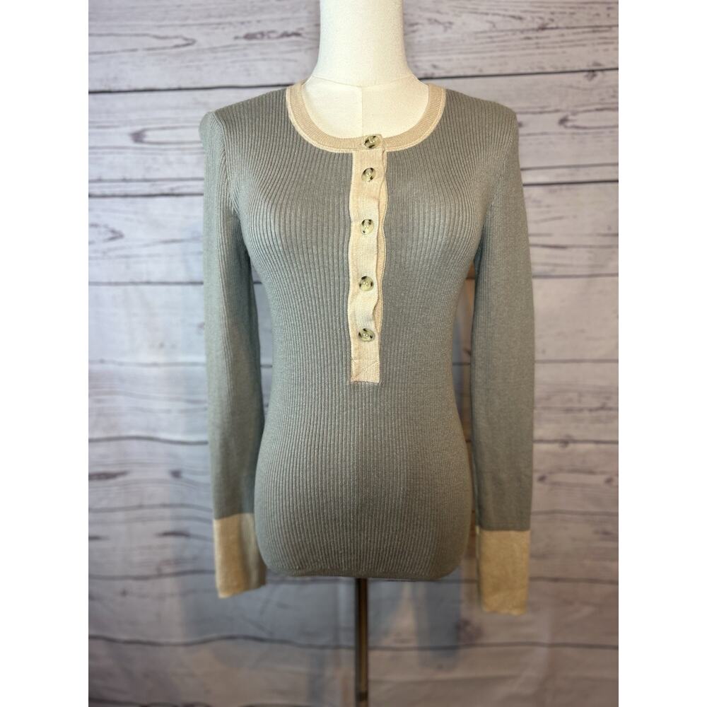 Faherty Mikki Henley Cashmere Organic Cotton Ribbed Sweater Sz Small